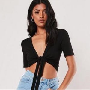 Misguided Black Front Tie Crop Top